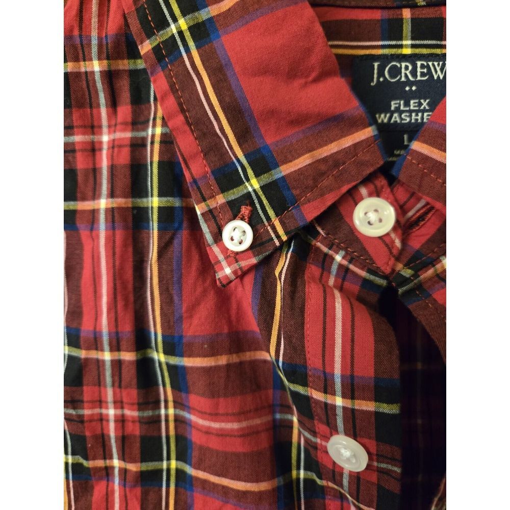 J Crew Shirt Men Large Red Plaid Long Sleeve Button Front Collared Holiday - Picture 6 of 7